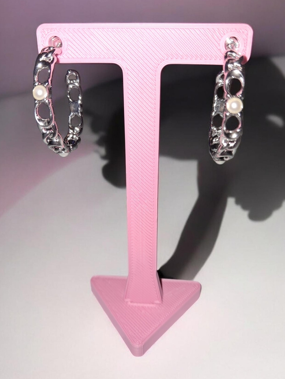 COACH Silver Signature C-link Twisted Hoop Earrings with Pearl Accents - Picture 3 of 4